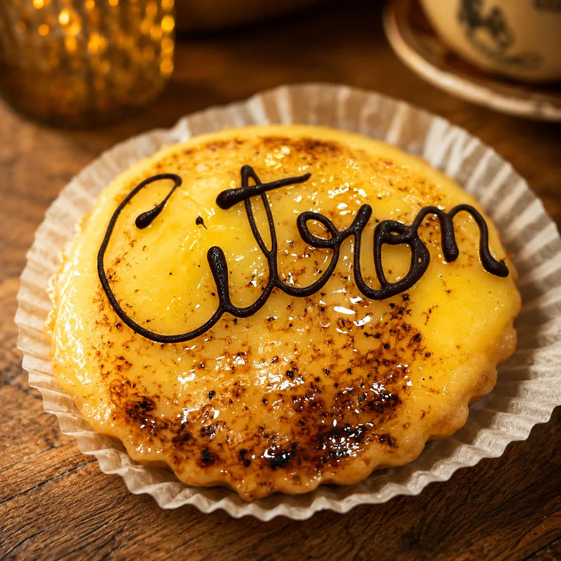 Citron lemon tart finished with chocolate lettering at Wedges Bakery