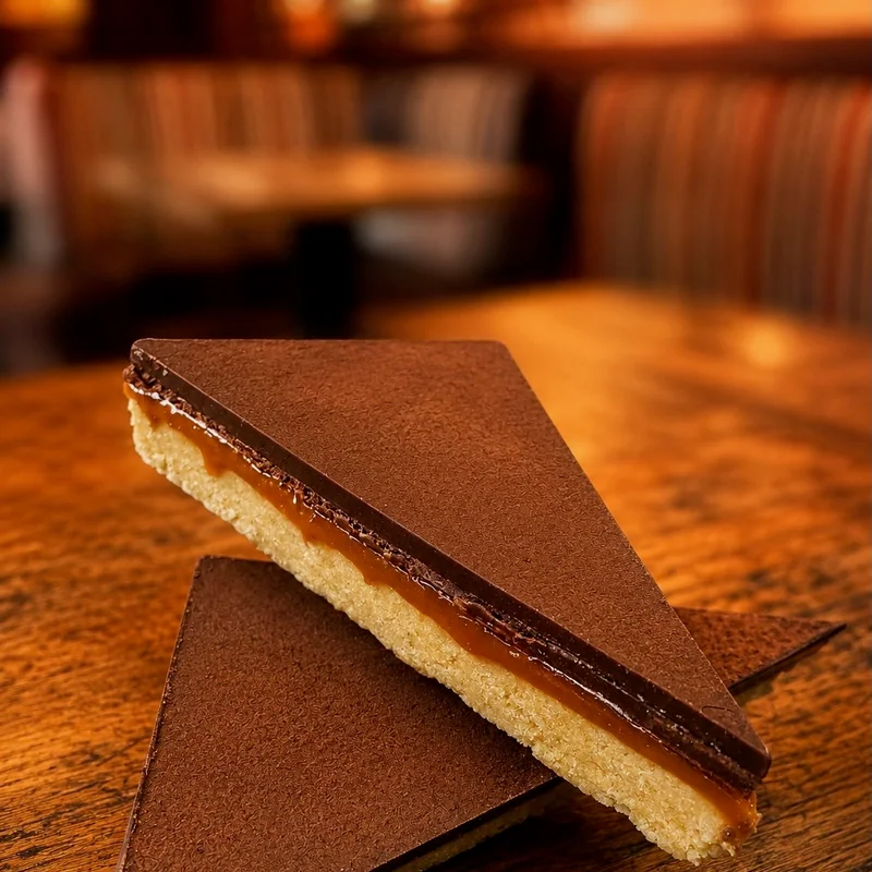 Chocolate and caramel millionaire slices from Wedges Bakery