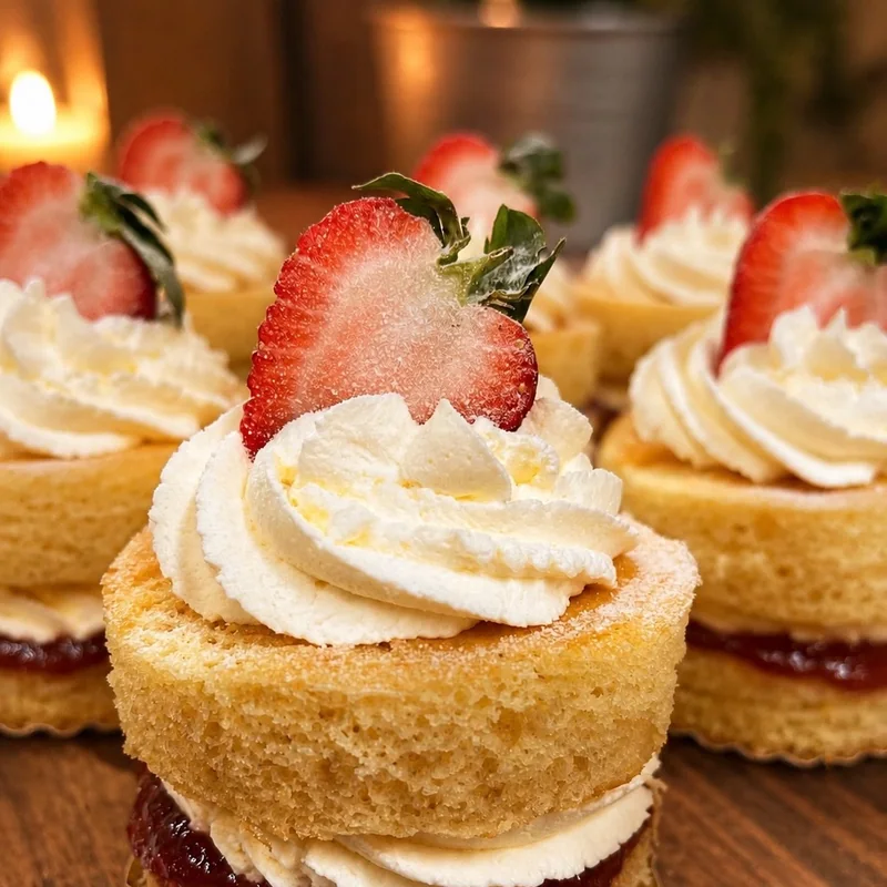 Individual strawberry and cream mini gateaux from Wedges Bakery