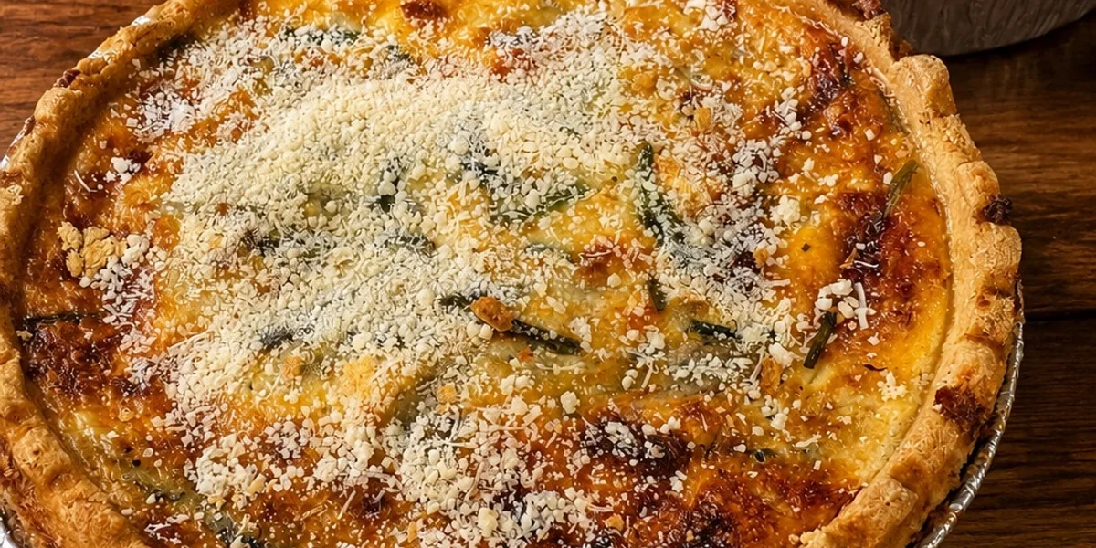 Two large savoury quiches baked at Wedges Bakery