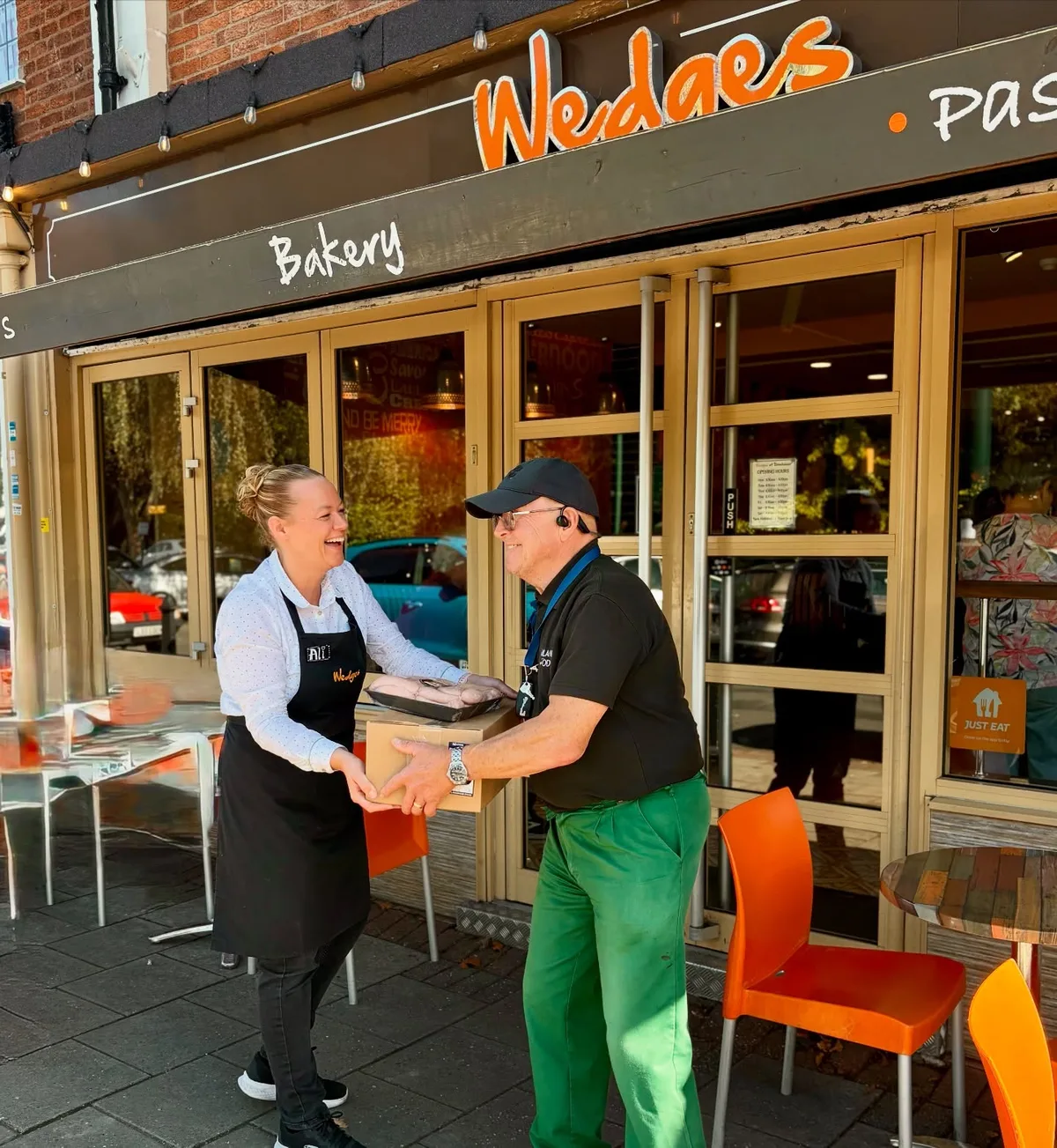 Wedges Bakery delivery order being handed over